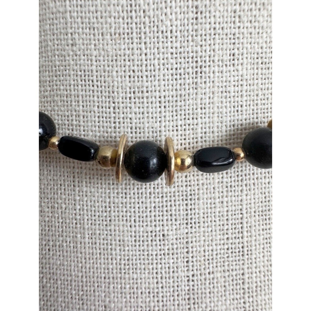 Vintage Black And Gold French Jet Glass Collar Necklace 14” - Picture 5 of 6